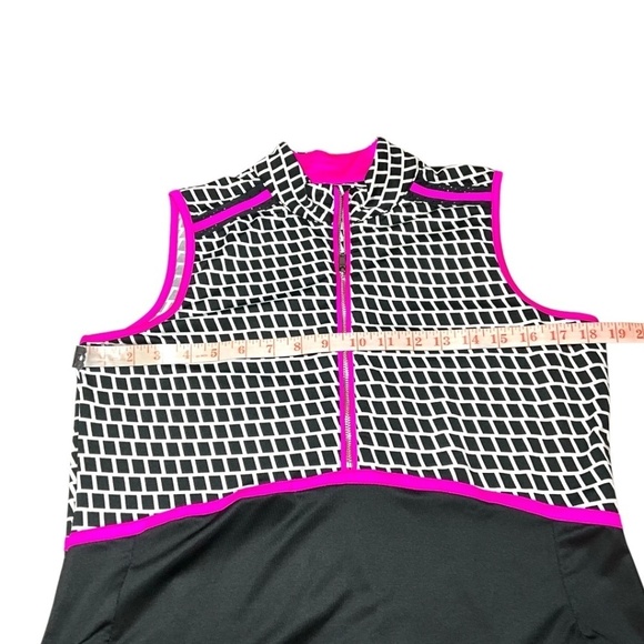 TAIL Black & White Sleeveless Golf Dress w/ Pink Trim 1/2 Zip Zippered Pockets - Picture 6 of 12